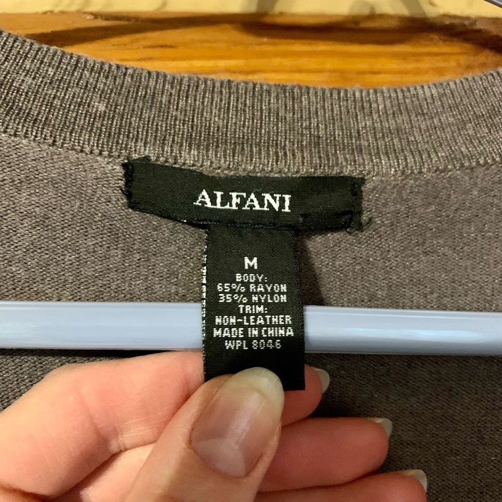 Alfani Open Front Cardigan Sweater with Faux Leather Elbow Patches Size Medium - Picture 11 of 12
